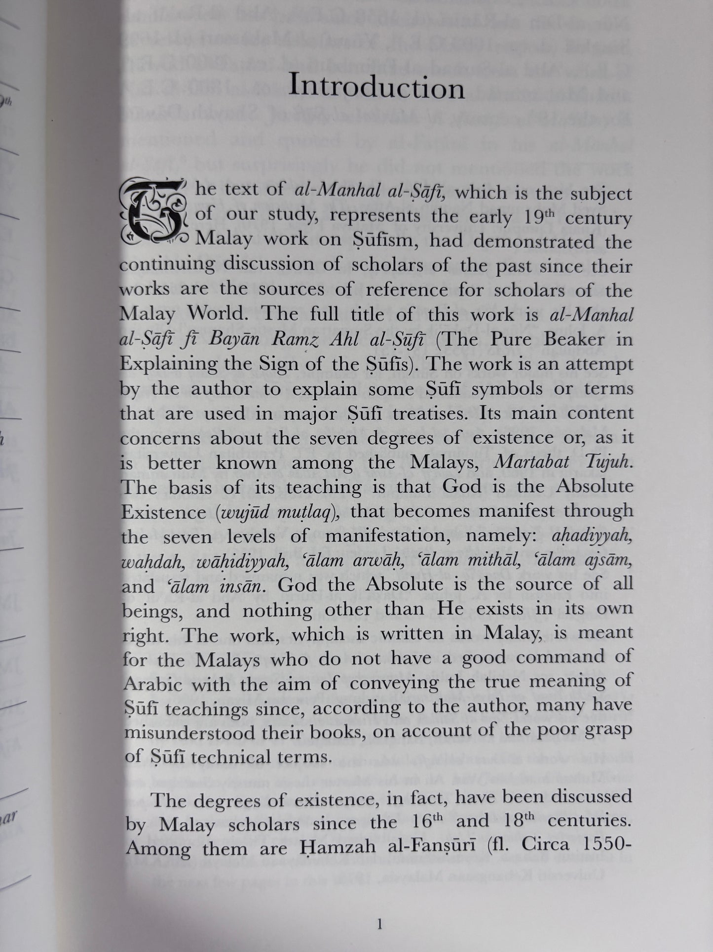 The Malay Sufi Glossary: A Study of Al-Manhal Al-Safi of Syakh Dawud al-Fatani